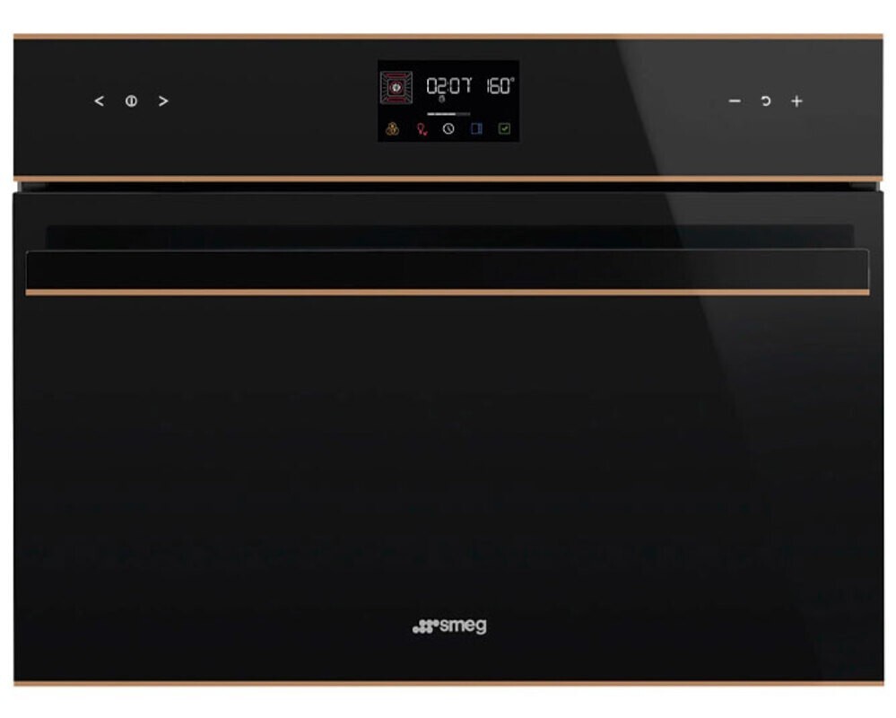 SMEG SO4602M1NR Компактный многофункциональный духовой шкаф, комбинированный с микроволновой печью, ширина 60 см, высота 45 см, 11 функций, чёрное стекло Eclipse, медный профиль