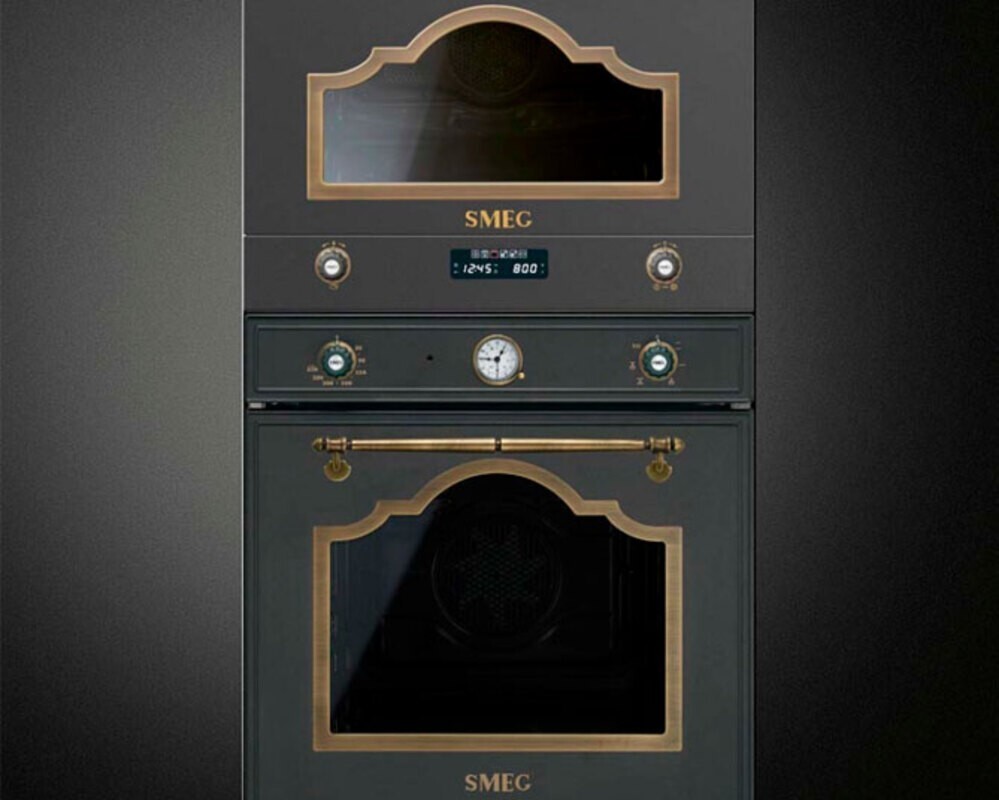 SMEG MP722AO Встраиваемая микроволновая печь, 60 см, высота 38 см, цвет антрацит, фурнитура латунная