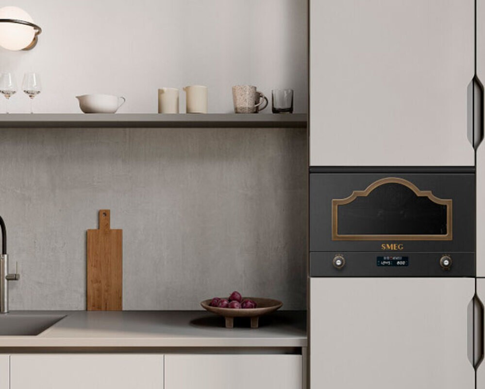 SMEG MP722AO Встраиваемая микроволновая печь, 60 см, высота 38 см, цвет антрацит, фурнитура латунная
