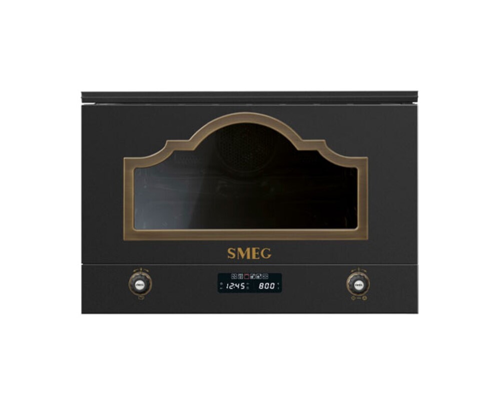 SMEG MP722AO Встраиваемая микроволновая печь, 60 см, высота 38 см, цвет антрацит, фурнитура латунная