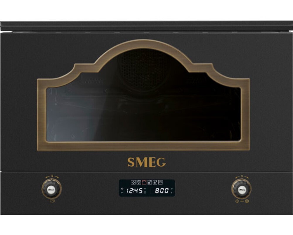 SMEG MP722AO Встраиваемая микроволновая печь, 60 см, высота 38 см, цвет антрацит, фурнитура латунная