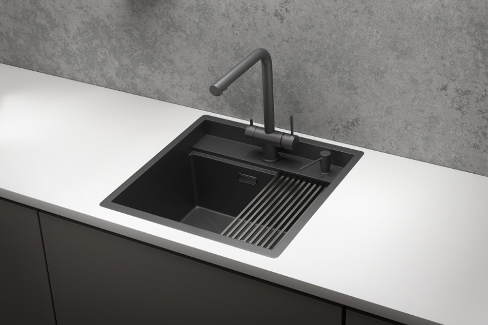 KS-5051, ЧЕРНЫЙ МАТОВЫЙ, стальная кухонная мойка KITCHEN SPACE