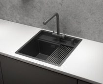 KS-5051, ЧЕРНЫЙ МАТОВЫЙ, стальная кухонная мойка KITCHEN SPACE