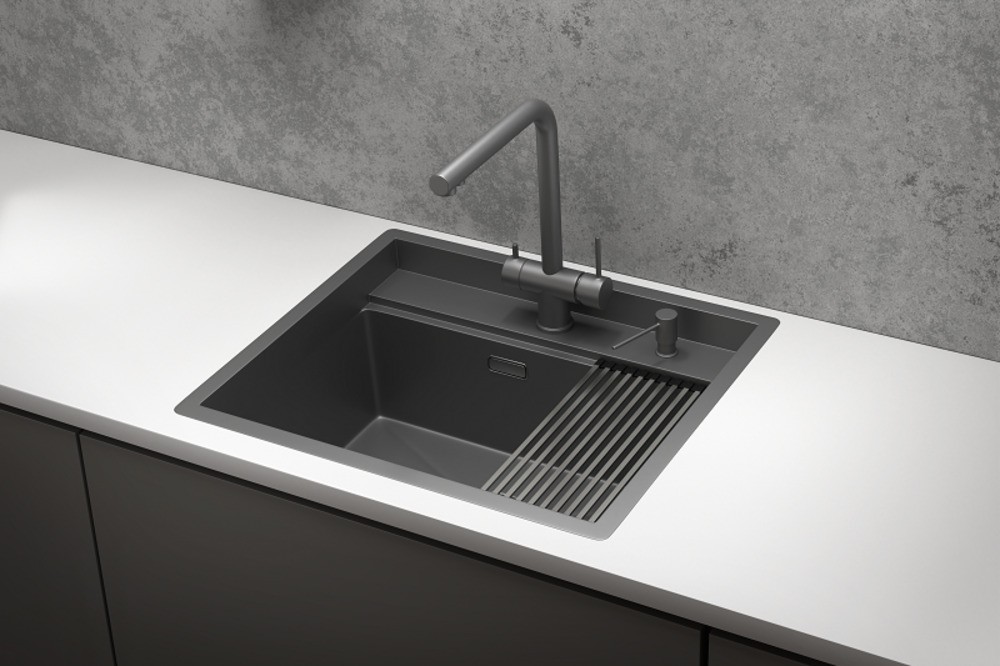 KS-6051, ГРАФИТ МАТОВЫЙ, стальная кухонная мойка KITCHEN SPACE