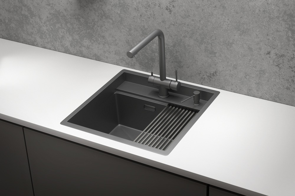 KS-5051, ГРАФИТ МАТОВЫЙ, стальная кухонная мойка KITCHEN SPACE