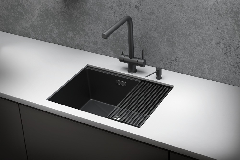 KS-6045U, ЧЕРНЫЙ МАТОВЫЙ, стальная кухонная мойка KITCHEN SPACE
