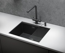 KS-6045U, ЧЕРНЫЙ МАТОВЫЙ, стальная кухонная мойка KITCHEN SPACE