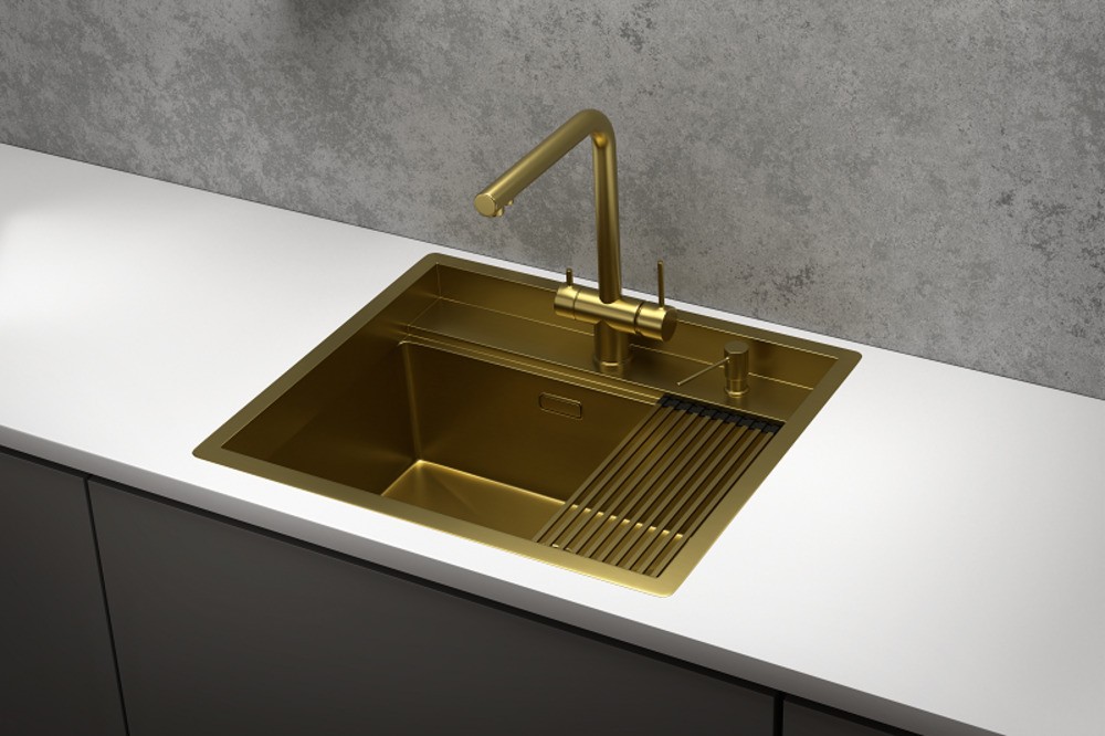 KS-6051, ЗОЛОТО САТИН, стальная кухонная мойка KITCHEN SPACE