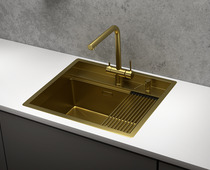 KS-6051, ЗОЛОТО САТИН, стальная кухонная мойка KITCHEN SPACE