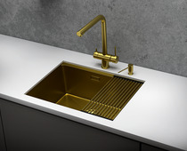 KS-6045U, ЗОЛОТО САТИН, стальная кухонная мойка KITCHEN SPACE