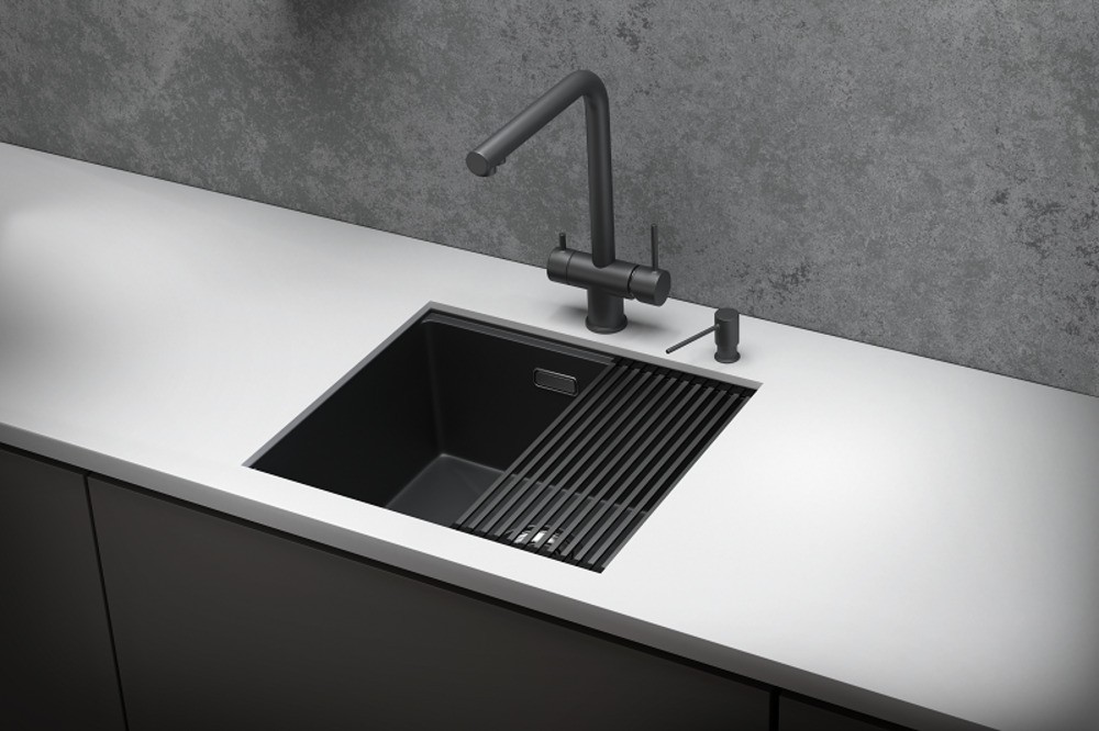 KS-5045U, ЧЕРНЫЙ МАТОВЫЙ, стальная кухонная мойка KITCHEN SPACE