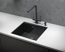KS-5045U, ЧЕРНЫЙ МАТОВЫЙ, стальная кухонная мойка KITCHEN SPACE