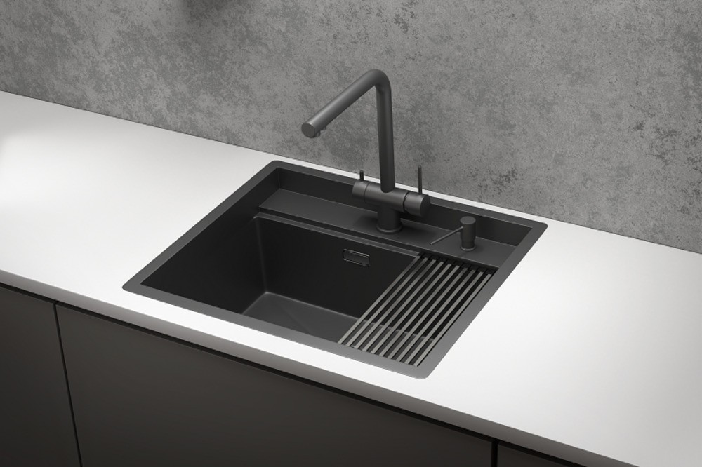 KS-6051, ЧЕРНЫЙ МАТОВЫЙ, стальная кухонная мойка KITCHEN SPACE