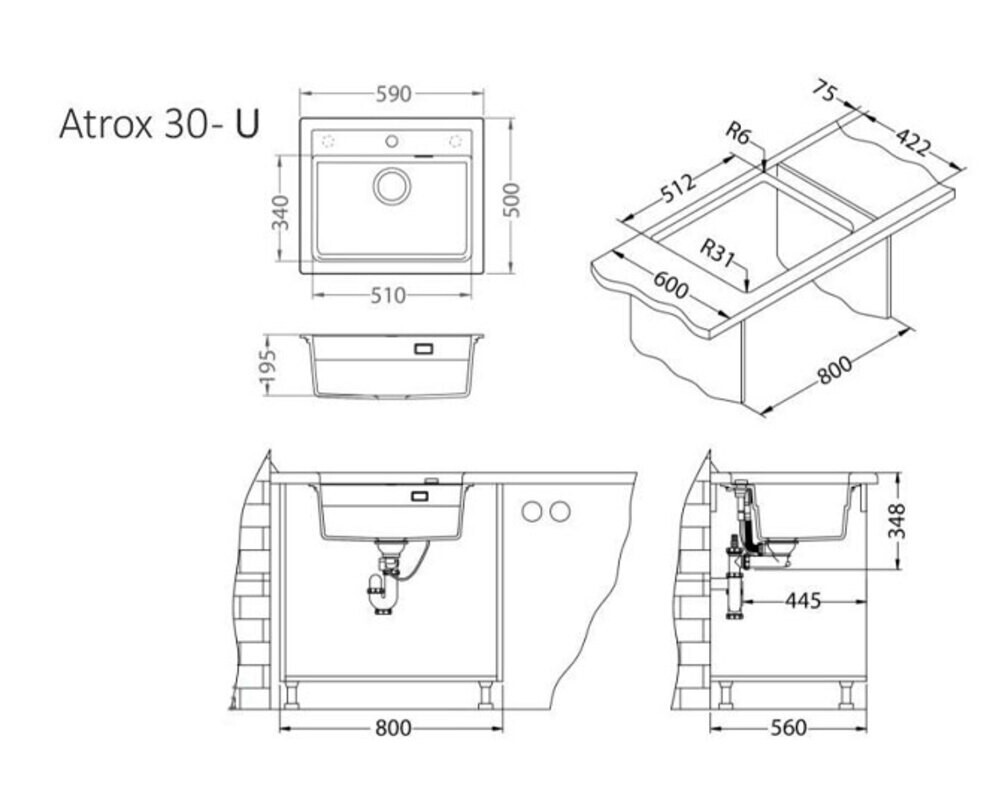 Мойка ALVEUS  GRANITAL ATROX 30 ARCTIC - G11 590 X  500  1X в комплекте с сифоном 1132823,