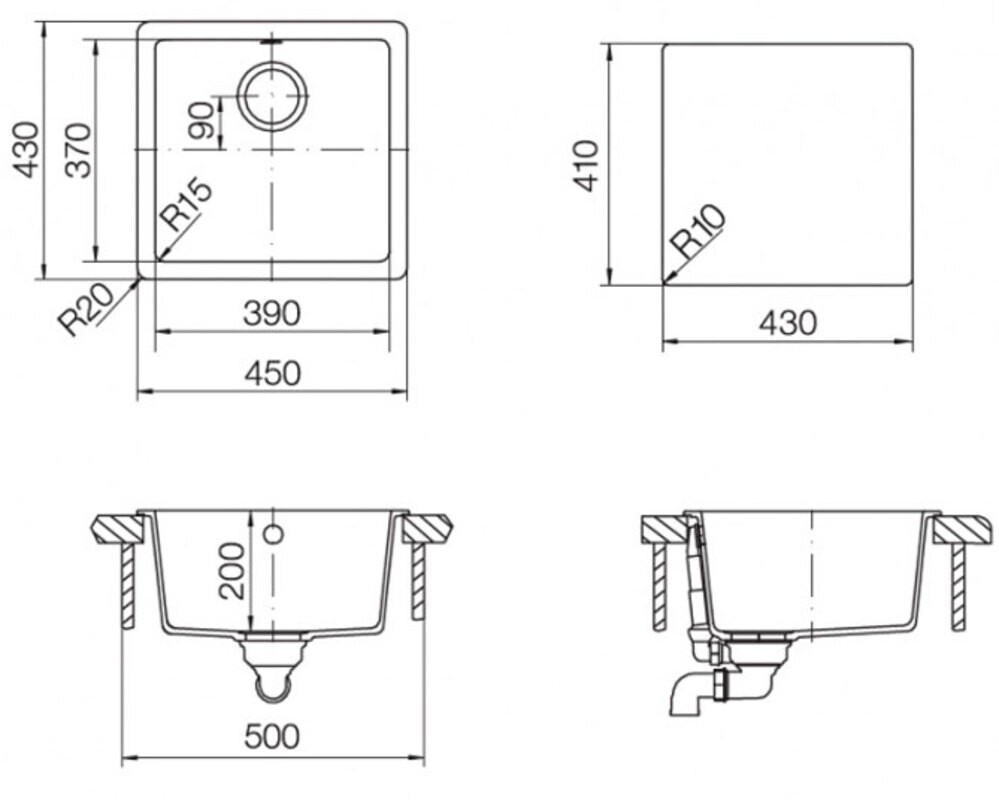 Мойка Schock QUADRO 50 оникс 450х430