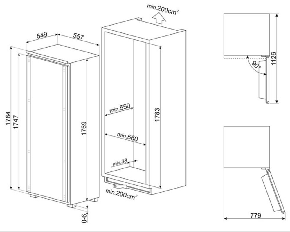 SMEG S9F174DND Встраиваемая однодверная морозильная камера, No-frost