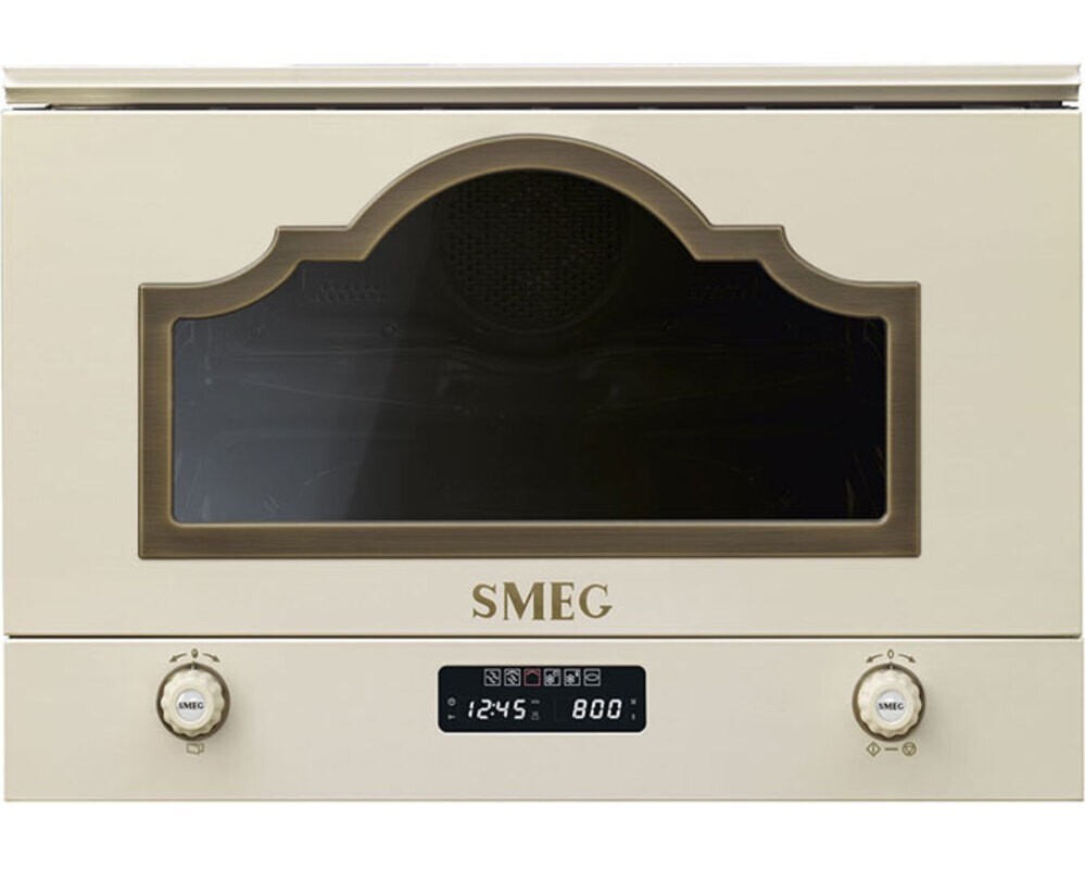 SMEG MP722PO Встраиваемая микроволновая печь, 60 см, высота 38 см, 6 функций, цвет кремовый, фурнитура латунная.
