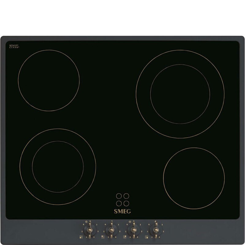 SMEG P864AO Стеклокерамическая варочная панель,60 см, антрацит, фурнитура латунная