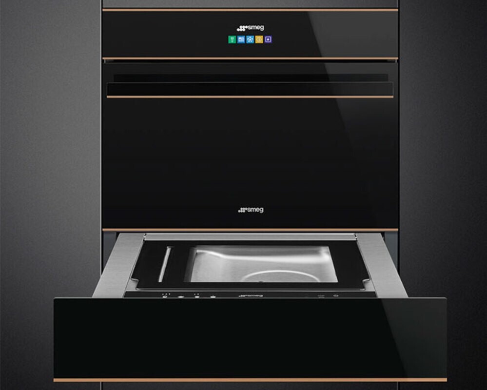 SMEG CPV615NR Вакууматор, 60 см, высота 14 см, черное стекло Eclipse, медный профиль, открывание PUSH.