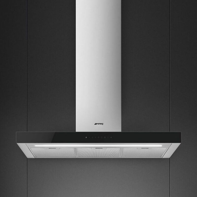 SMEG KBT9L4VN Вытяжка настенная, 90 см, нержавеющая сталь + чёрное стекло
