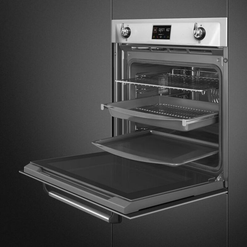 SMEG SOP6902S2PX Многофункциональный духовой шкаф с пароувлажнением и пиролизом, 60 см, 12 функций, нержавеющая сталь с обработкой против отпечатков пальцев