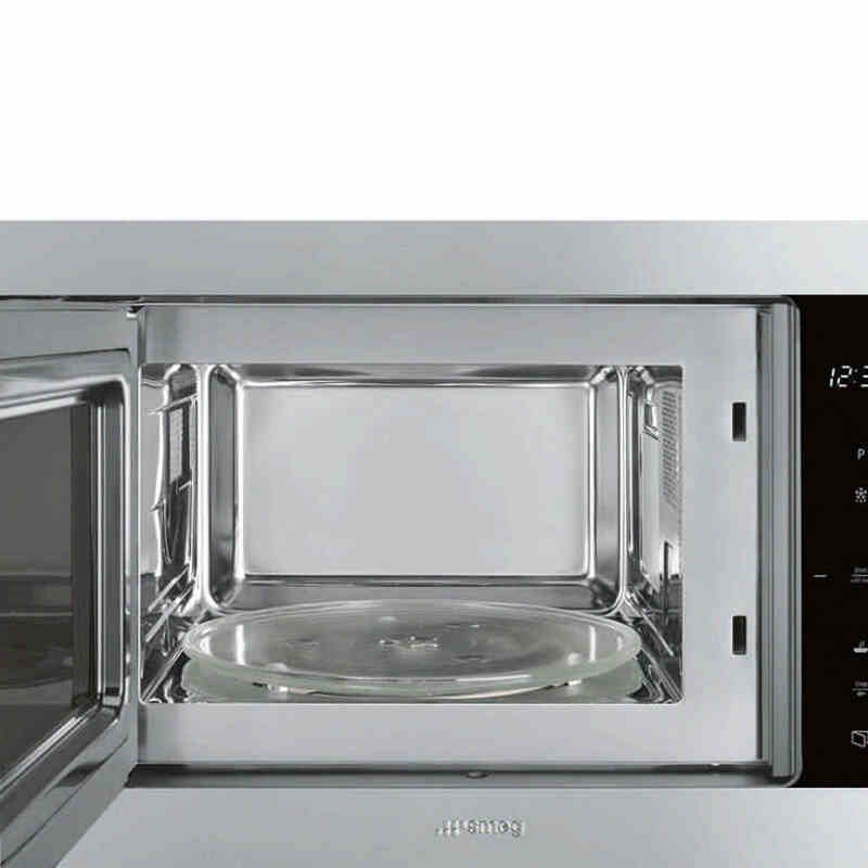 SMEG FMI325X  Встраиваемая микроволновая печь, 60 см, высота 38 см, черное стекло + нержавеющая сталь.