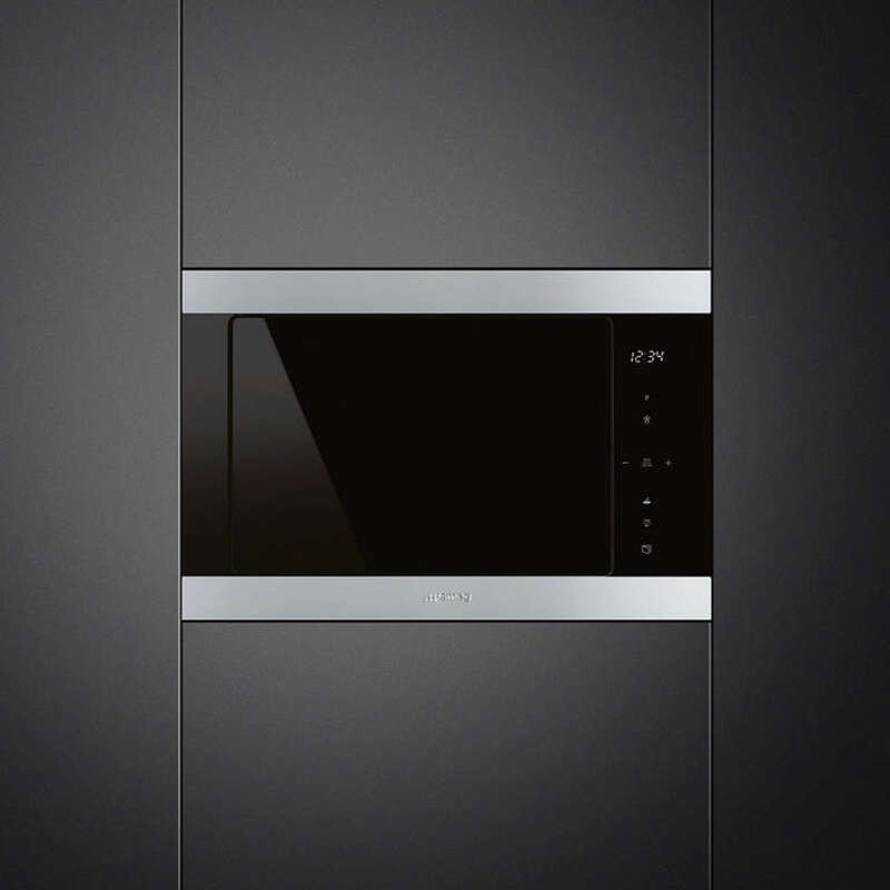 SMEG FMI325X  Встраиваемая микроволновая печь, 60 см, высота 38 см, черное стекло + нержавеющая сталь.