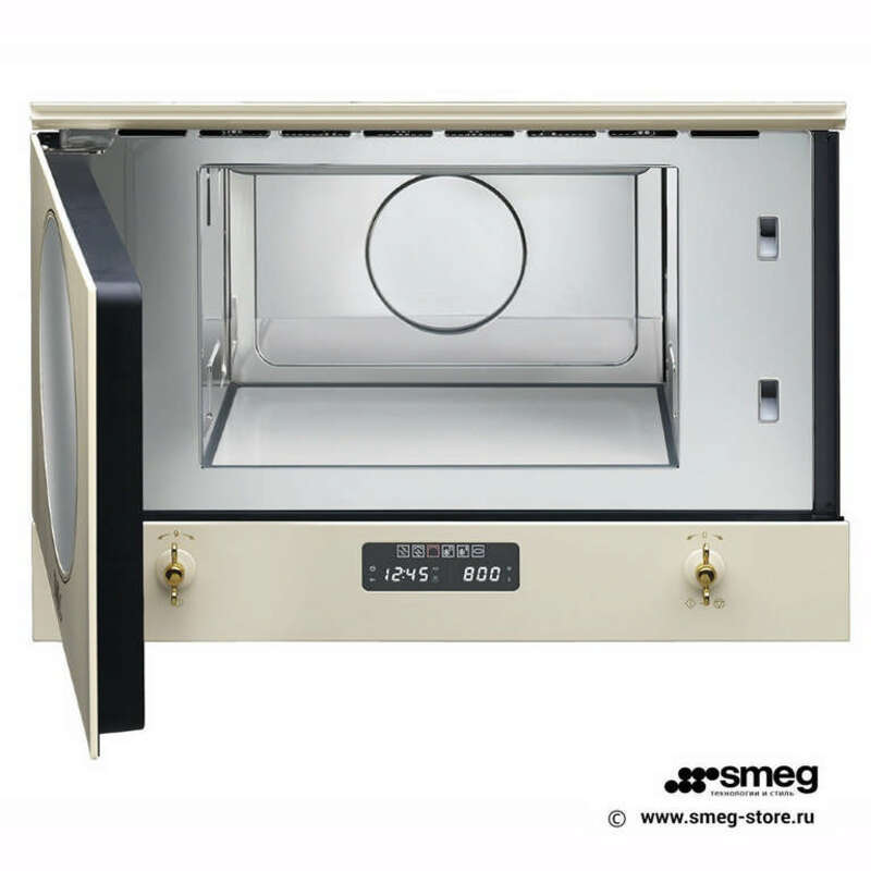 SMEG MP822PO Встраиваемая микроволновая печь, 60 см, высота 38 см, 6 функций, цвет кремовый, фурнитура латунная.