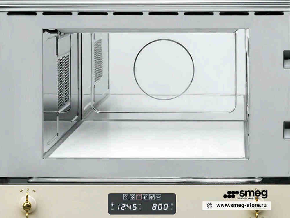SMEG MP822PO Встраиваемая микроволновая печь, 60 см, высота 38 см, 6 функций, цвет кремовый, фурнитура латунная.
