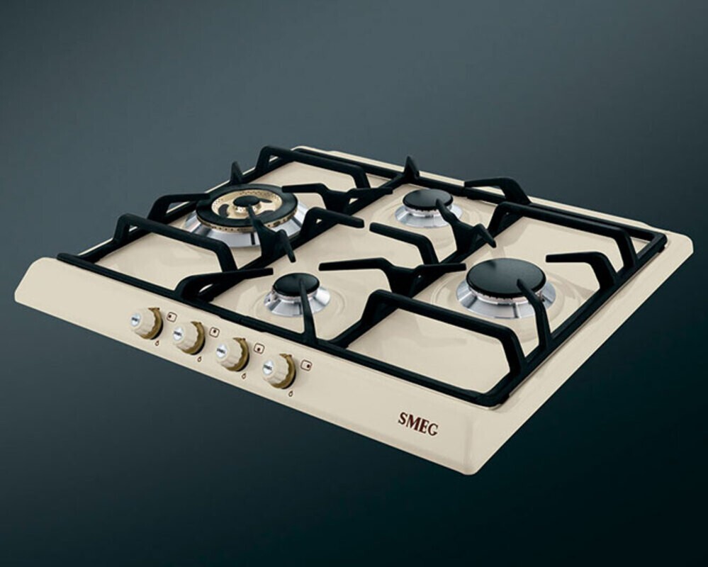 SMEG SR764PO Газовая варочная панель, 60 см, кремовая, фурнитура латунная.