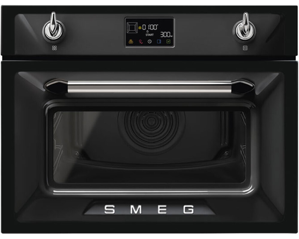 SMEG SO4902M1N Компактный многофункциональный духовой шкаф, комбинированный с микроволновой печью, ширина 60 см, высота 45 см, 12 функций, цвет чёрный