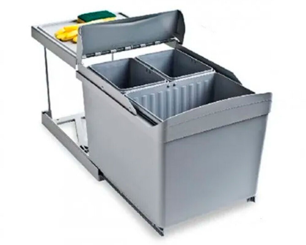 Система сортировки мусора ALBIO 30 1X16 L+2X7,5 L серый пластик ALVEUS,