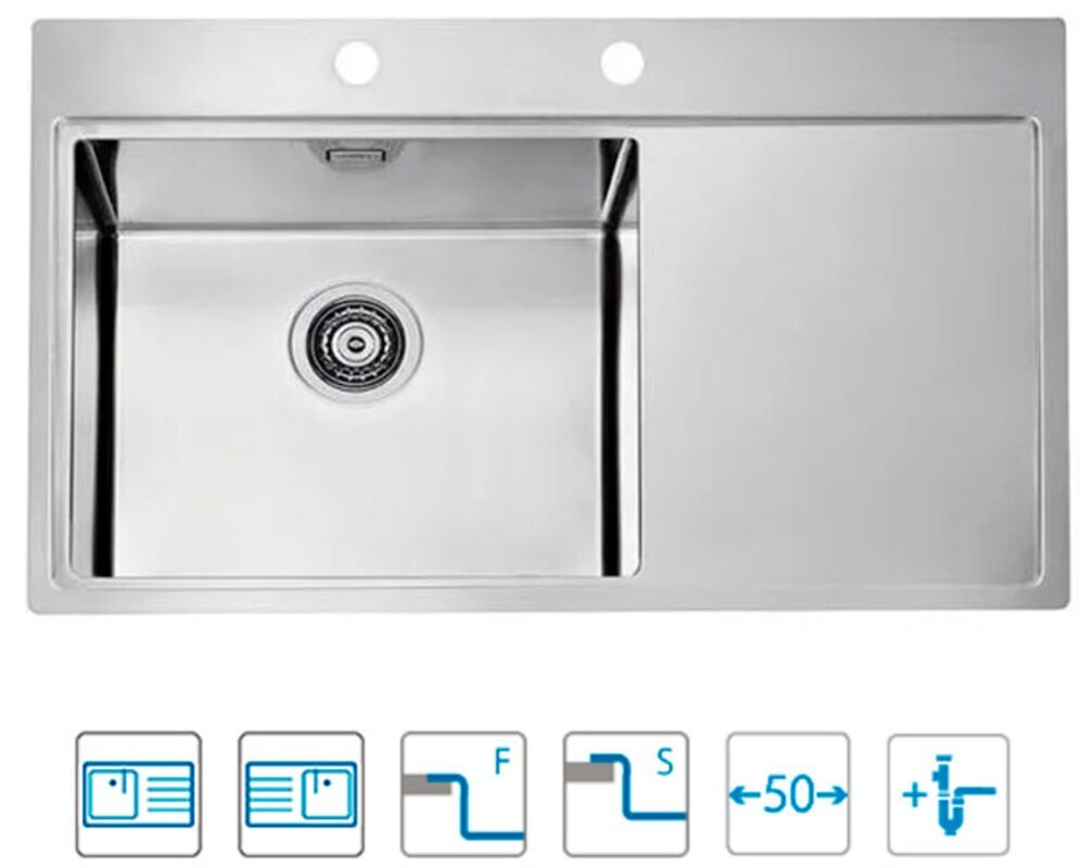 Мойка ALVEUS PURE 50L KMB-90 860X525 левая в компл. с сифоном 1127252,