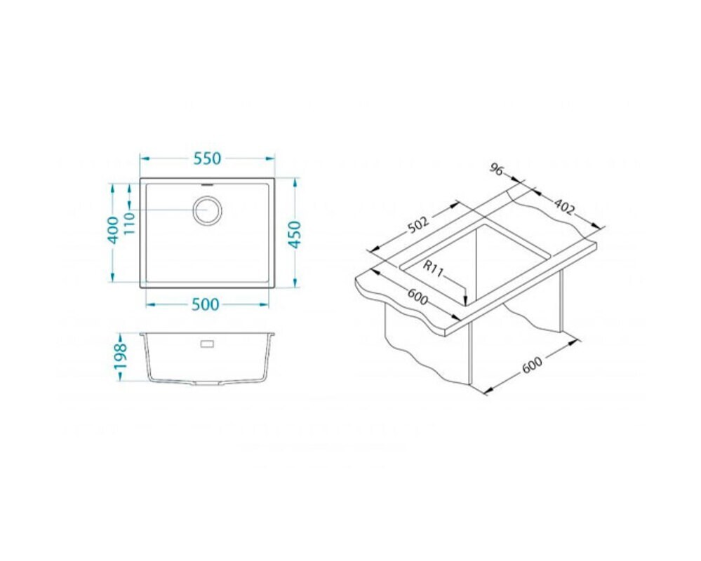 Мойка ALVEUS  OMNI 30 GRANITAL ARCTIC-G11  500x450x198 с сифоном 1145083