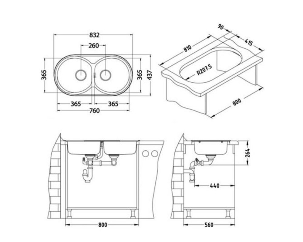 Мойка ALVEUS FORM 50 NAT-90 832X437 в комплекте с сифоном 1130557,