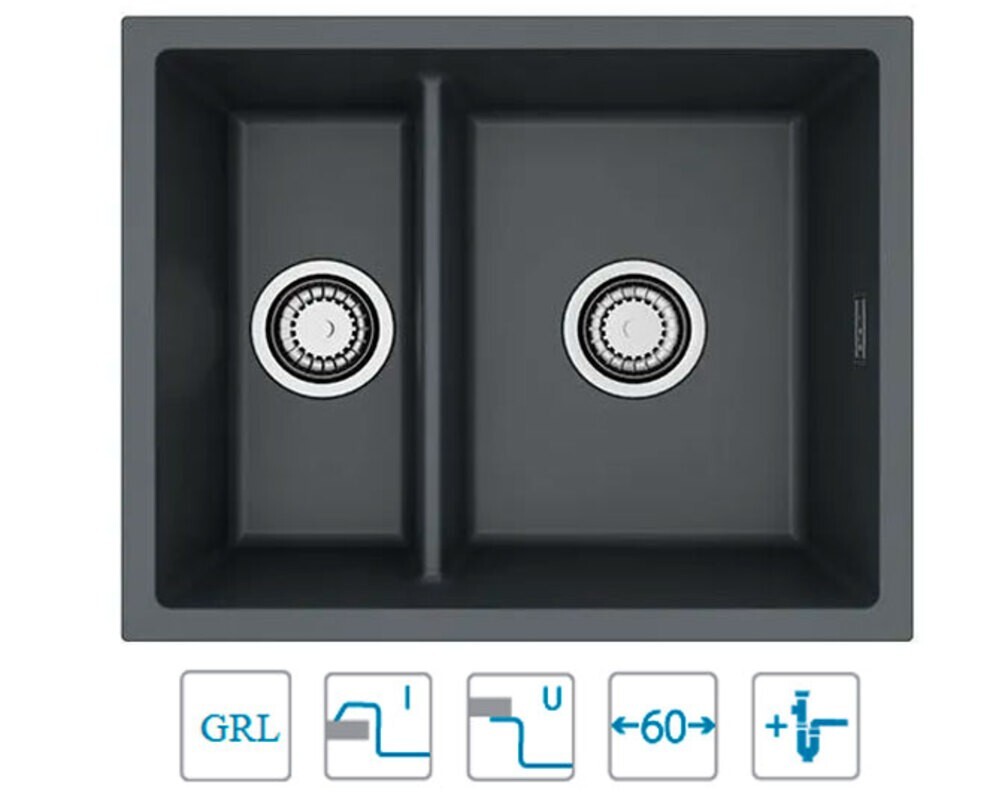 Мойка ALVEUS  OMNI 50 GRANITAL DEEP BLACK-G90  550x450x198 с сифоном 1150202