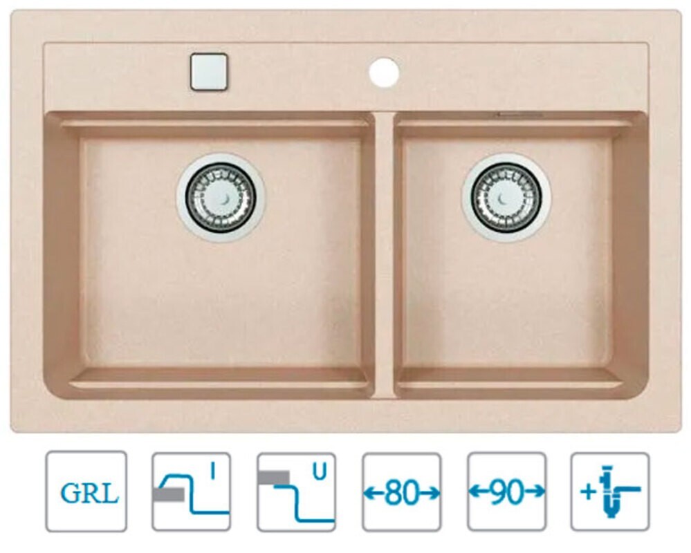 Мойка ALVEUS  GRANITAL ATROX 50 TERRA - G22 790x500x195 в комплекте с сифоном 1132822,