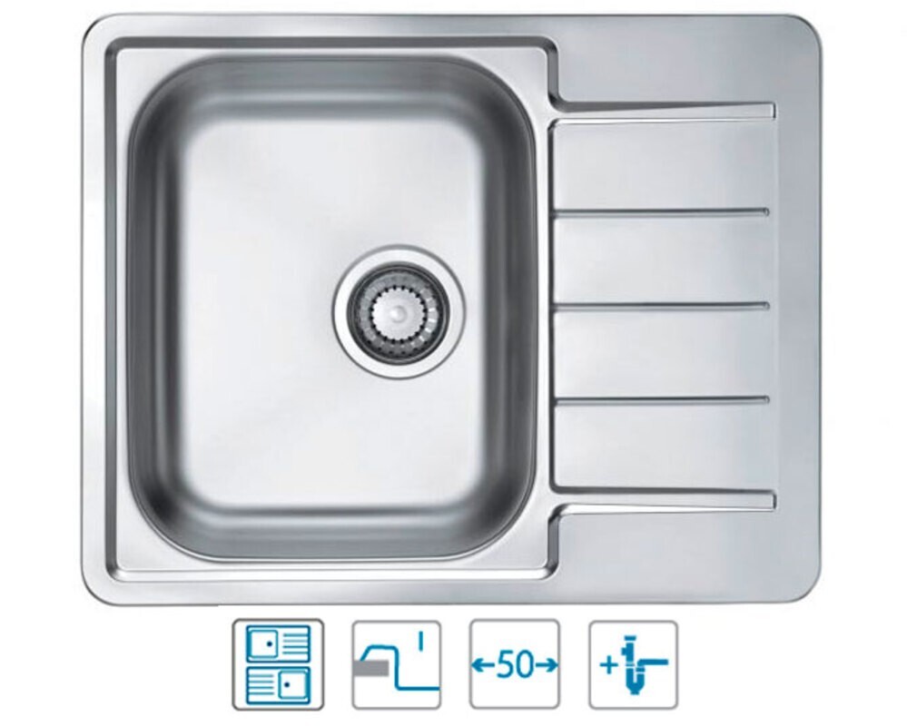 Мойка ALVEUS LINE MAX 110 SAT-90 610x500 в комплекте с сифоном 1130551
