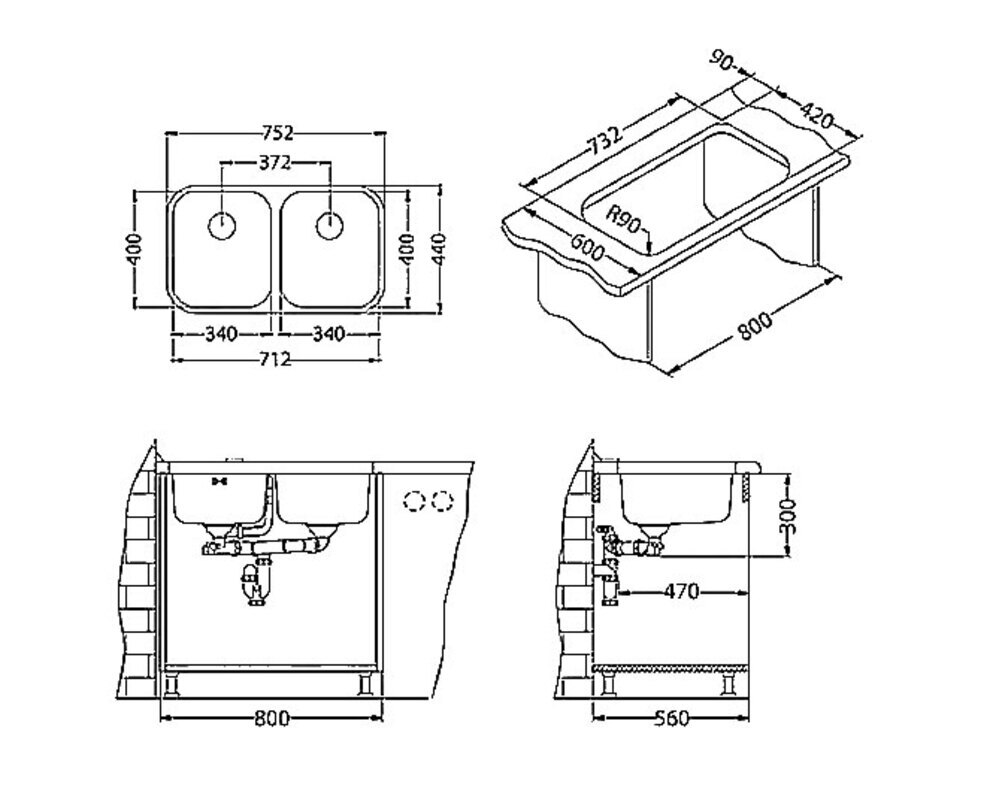 Мойка ALVEUS DUO 30 SAT-90 752X440 в комплекте с сифоном 1127257,