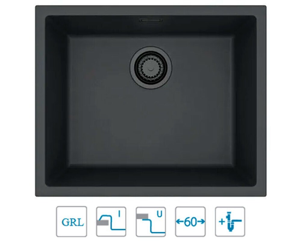 Мойка ALVEUS  OMNI 20 GRANITAL DEEP BLACK-G90 BE 450x450x198 с сифоном 1148151