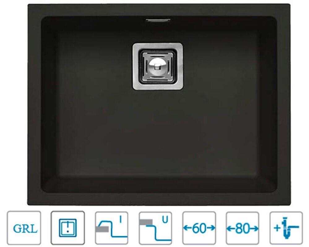 Мойка ALVEUS  QUADRIX 50 GRANITAL+ DEEP BLACK-G90 560X460X200 с сифоном 1133398