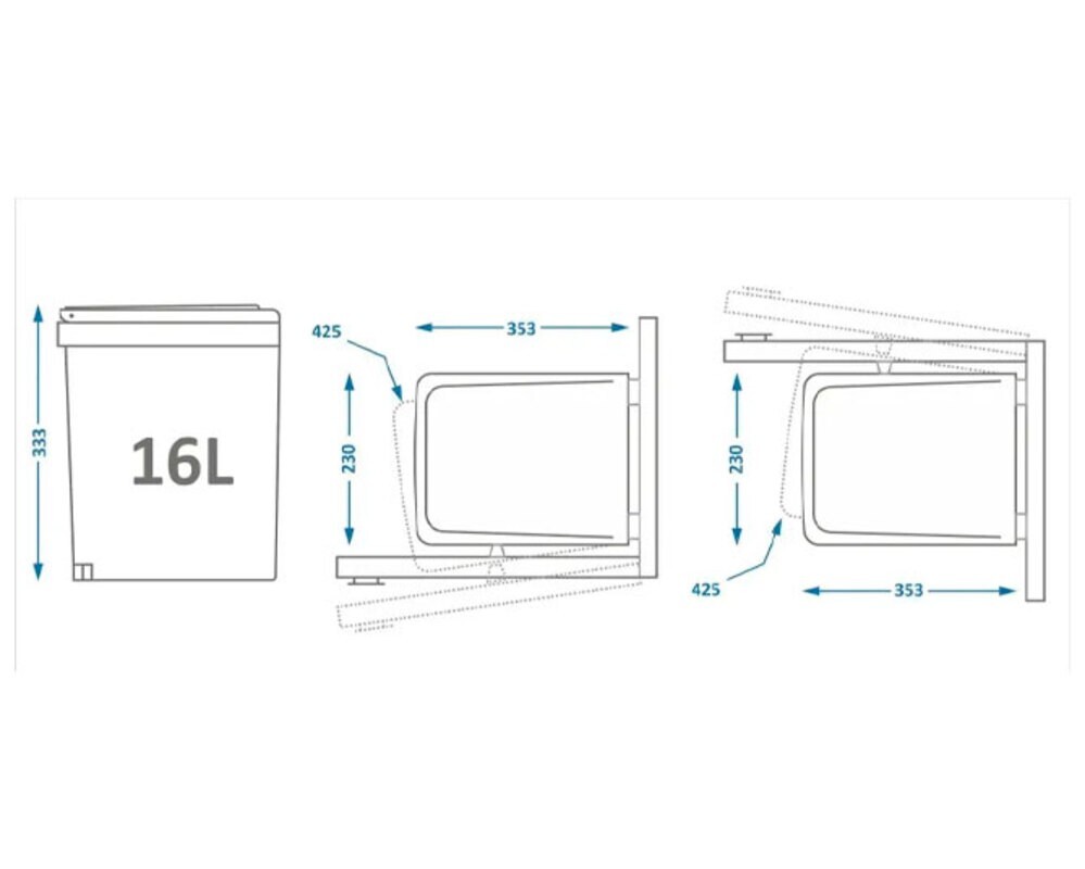 Ведро для мусора ALBIO навесное прямоугольное, белое, пластик 16 л. ALVEUS