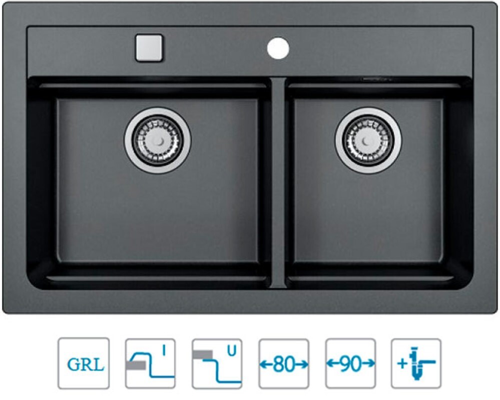 Мойка ALVEUS  GRANITAL ATROX 50 CARBON - G91 790x500x195 в комплекте с сифоном 1132822,