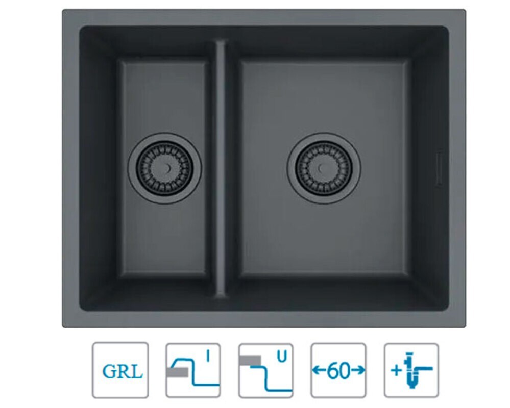 Мойка ALVEUS  OMNI 50 GRANITAL DEEP BLACK-G90 BE 550x450x198 с сифоном 1149000