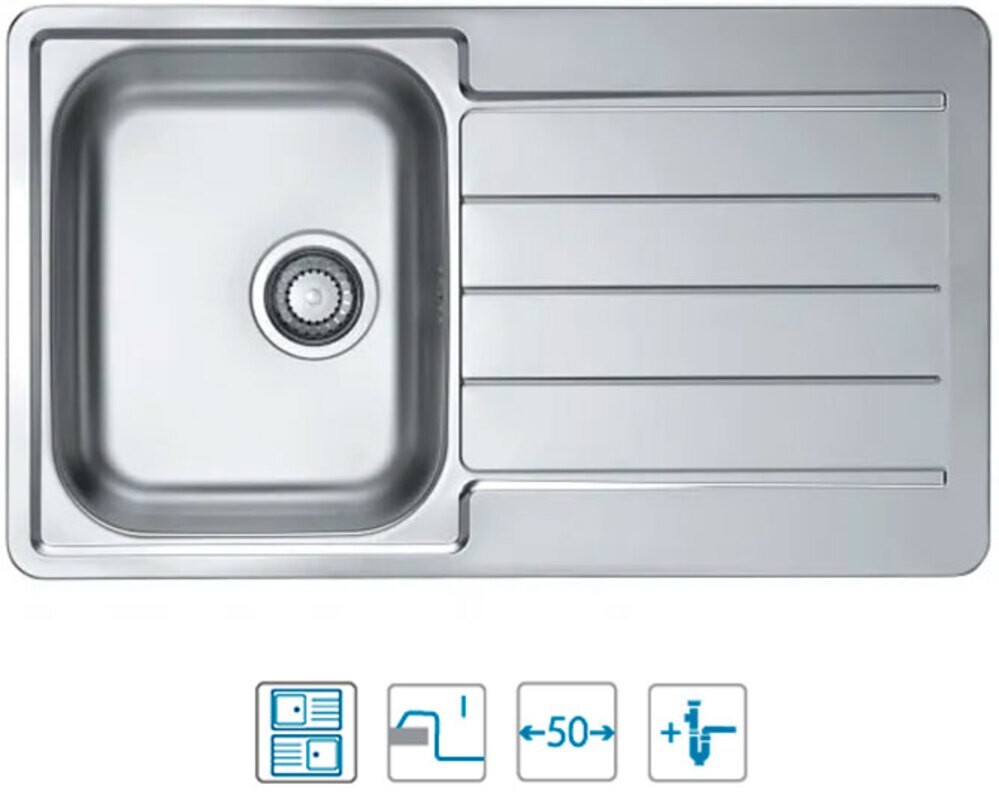 Мойка ALVEUS LINE MAX 20 SAT-90 860x500 в комплекте с сифоном 1130551