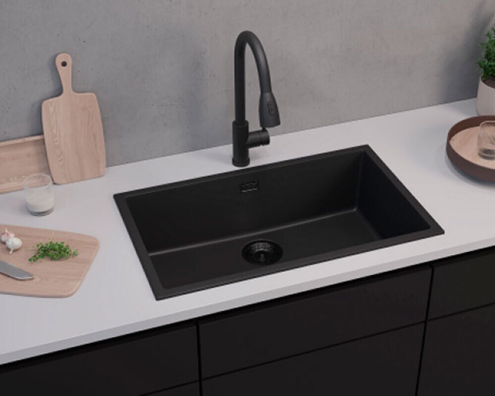 Мойка ALVEUS  OMNI 40 GRANITAL DEEP BLACK-G90 BE 750x450x198 с сифоном 1148151