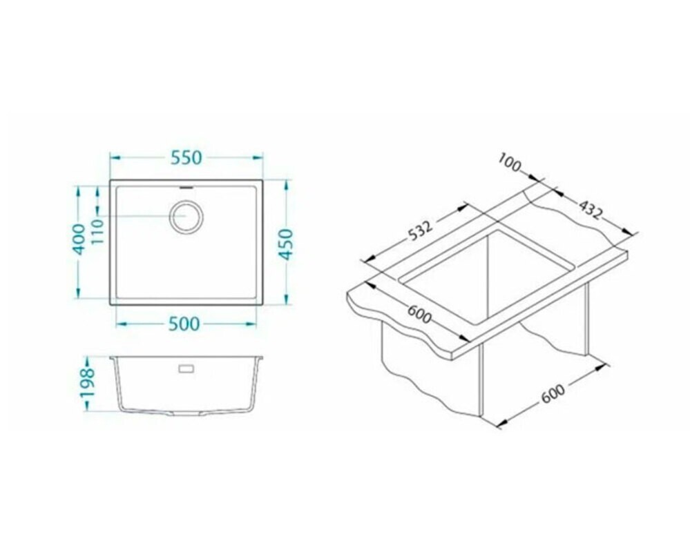 Мойка ALVEUS  OMNI 30 GRANITAL CARBON-G91  500x450x198 с сифоном 1145083