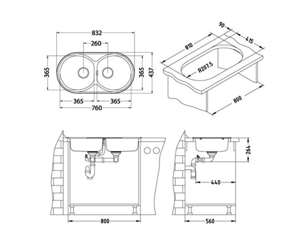 Мойка ALVEUS LINE 10 NAT-90 980X500 в компл. с сифоном 1130555,
