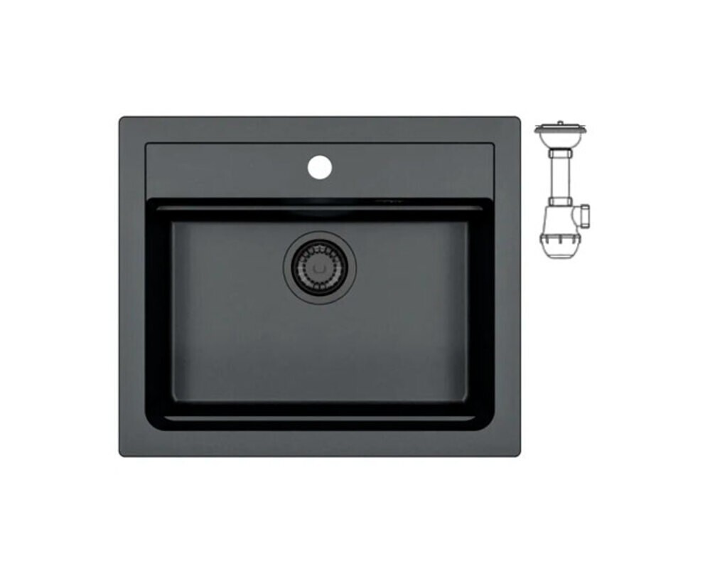 Мойка ALVEUS  GRANITAL ATROX 30 CARBON - G91 590 X  500  1X в комплекте с сифоном 1148149 BLACK EDITION