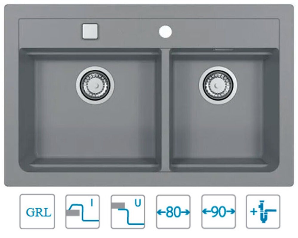 Мойка ALVEUS  GRANITAL ATROX 50 CONCRETE - G81 790x500x195 в комплекте с сифоном 1132822,
